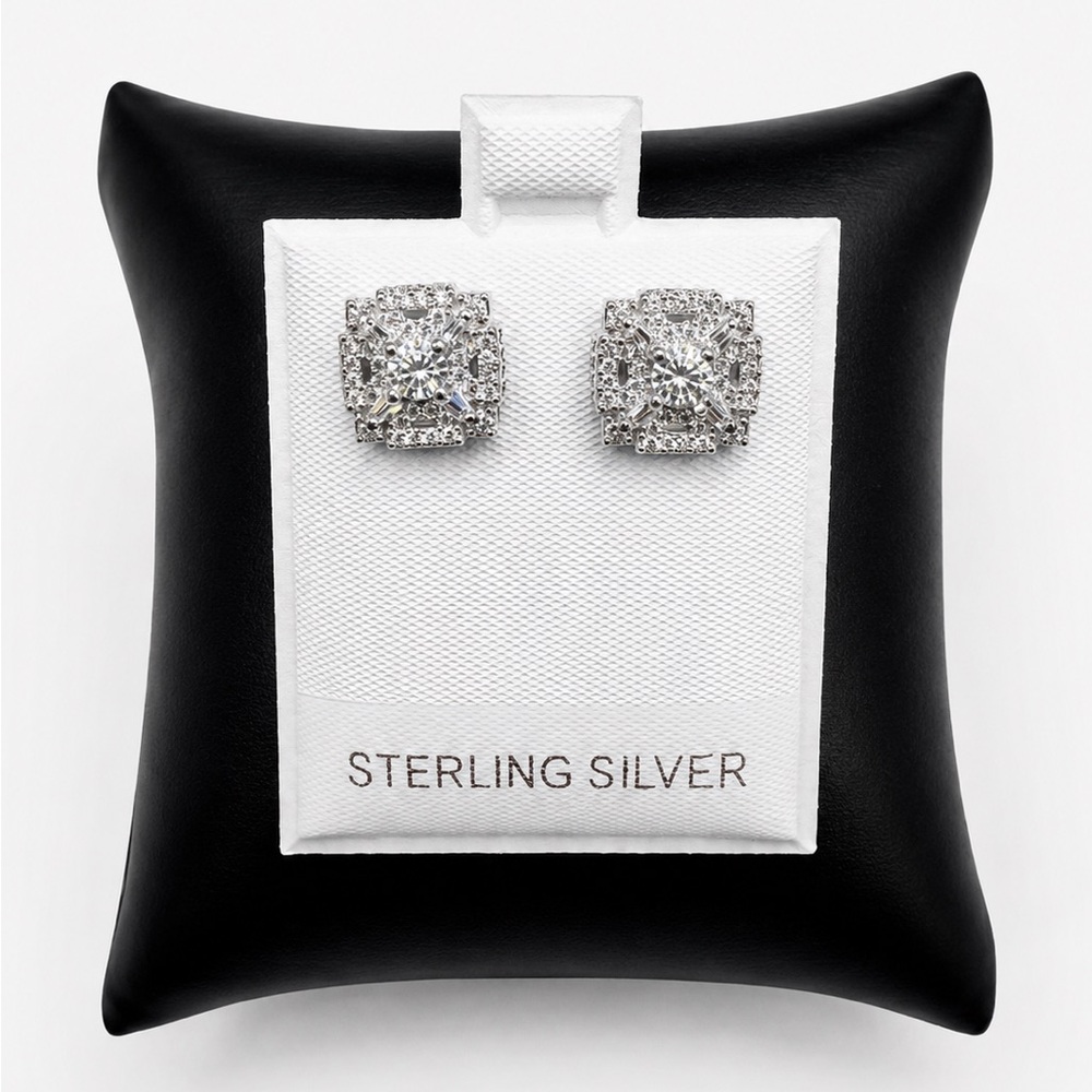 925 Sterling Silver 0.80CTW MOISSANITE Square Stud Screw back earrings